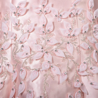 Luxury 3D Leaves Pink Satin Evening Dress with Cape SS463