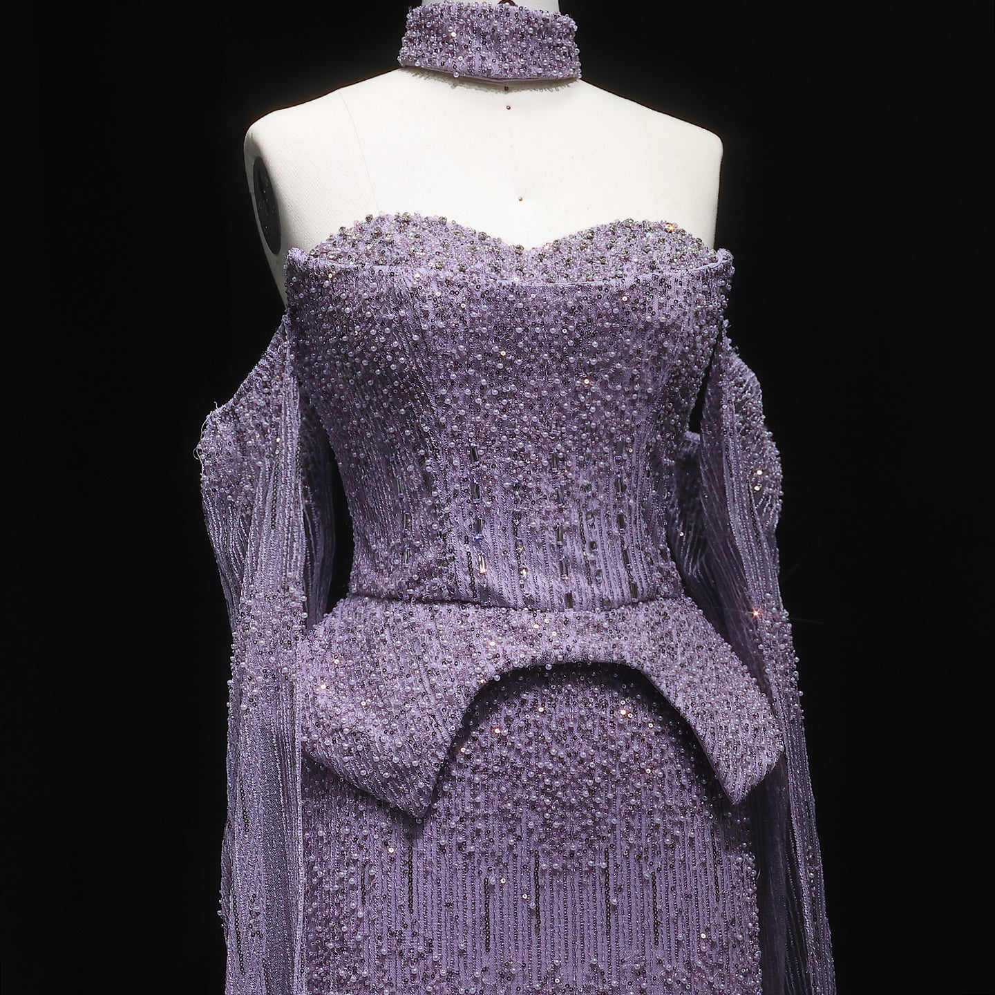 Stunning Crystal Evening Dress with Cape Sleeves SS558