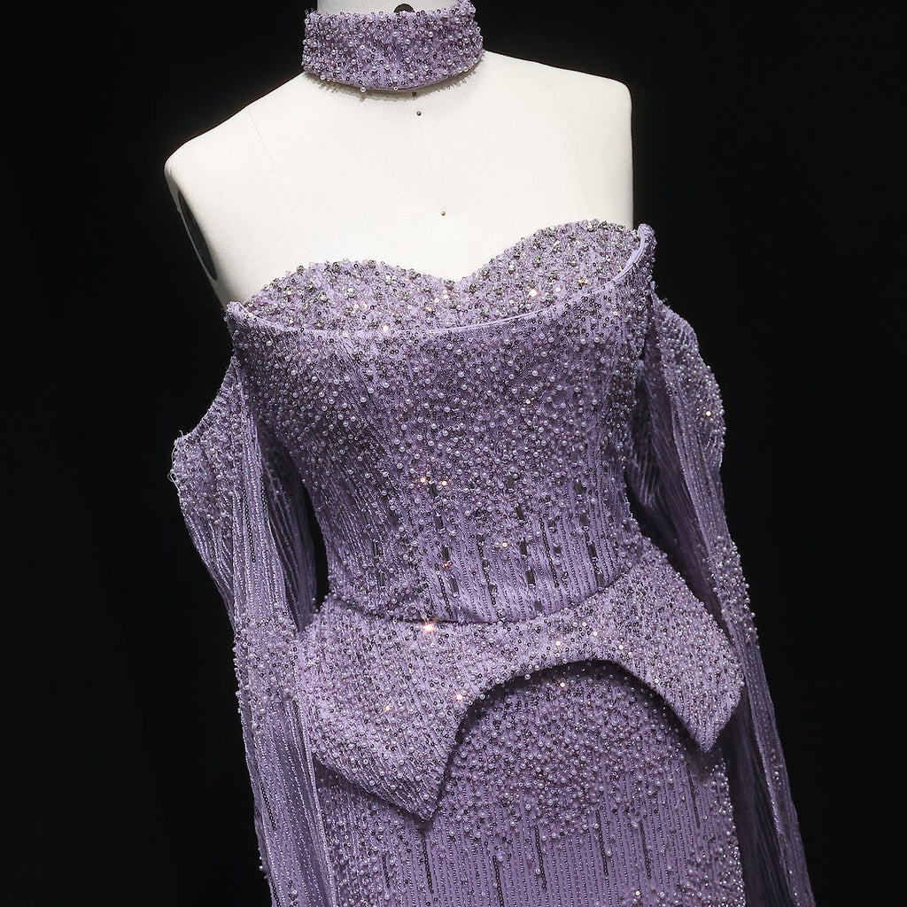 Stunning Crystal Evening Dress with Cape Sleeves SS558