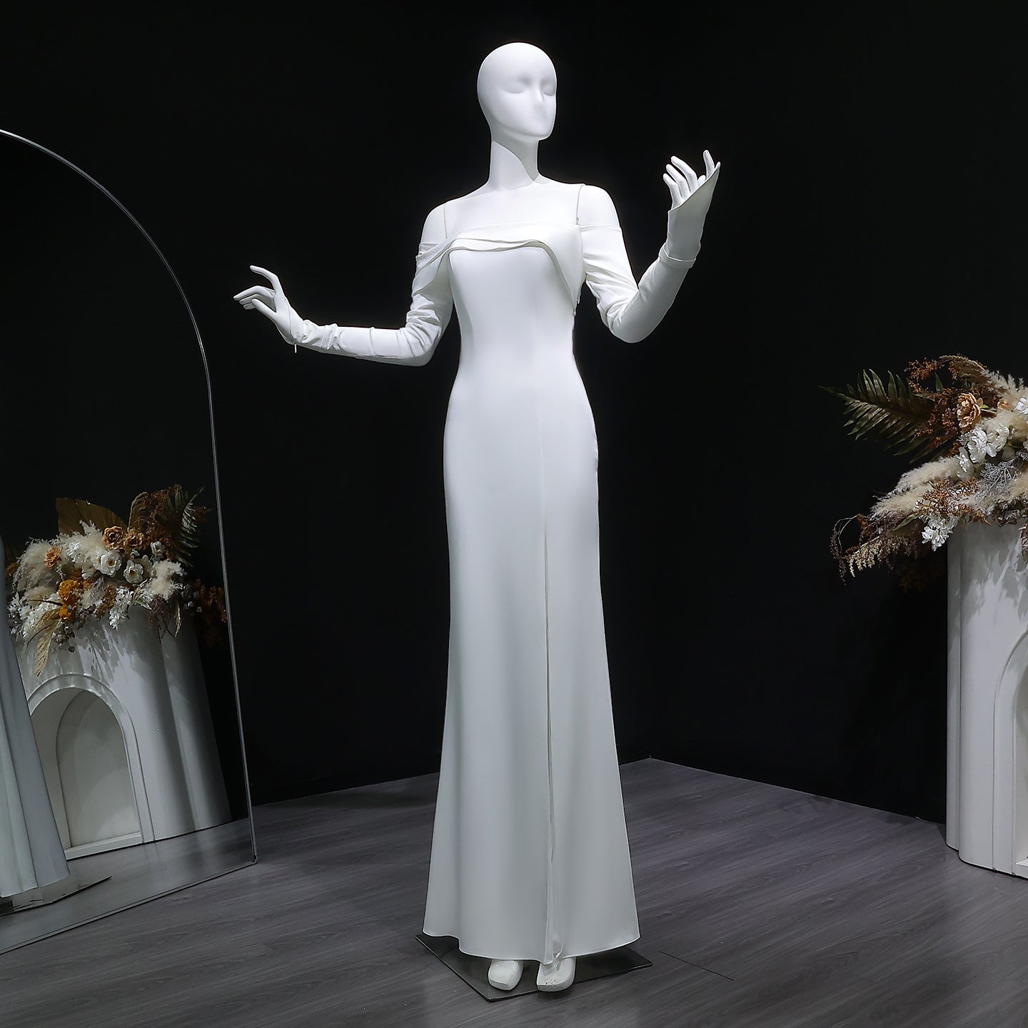 Elegant White Off-the-Shoulder Long Sleeve Mermaid Evening Dress SF160