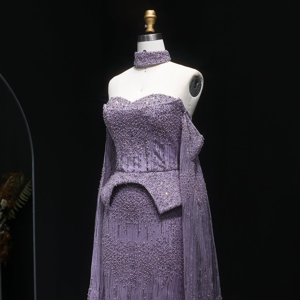 Stunning Crystal Evening Dress with Cape Sleeves SS558