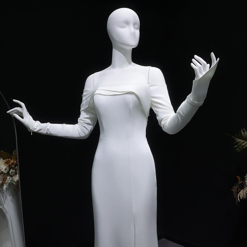 Elegant White Off-the-Shoulder Long Sleeve Mermaid Evening Dress SF160
