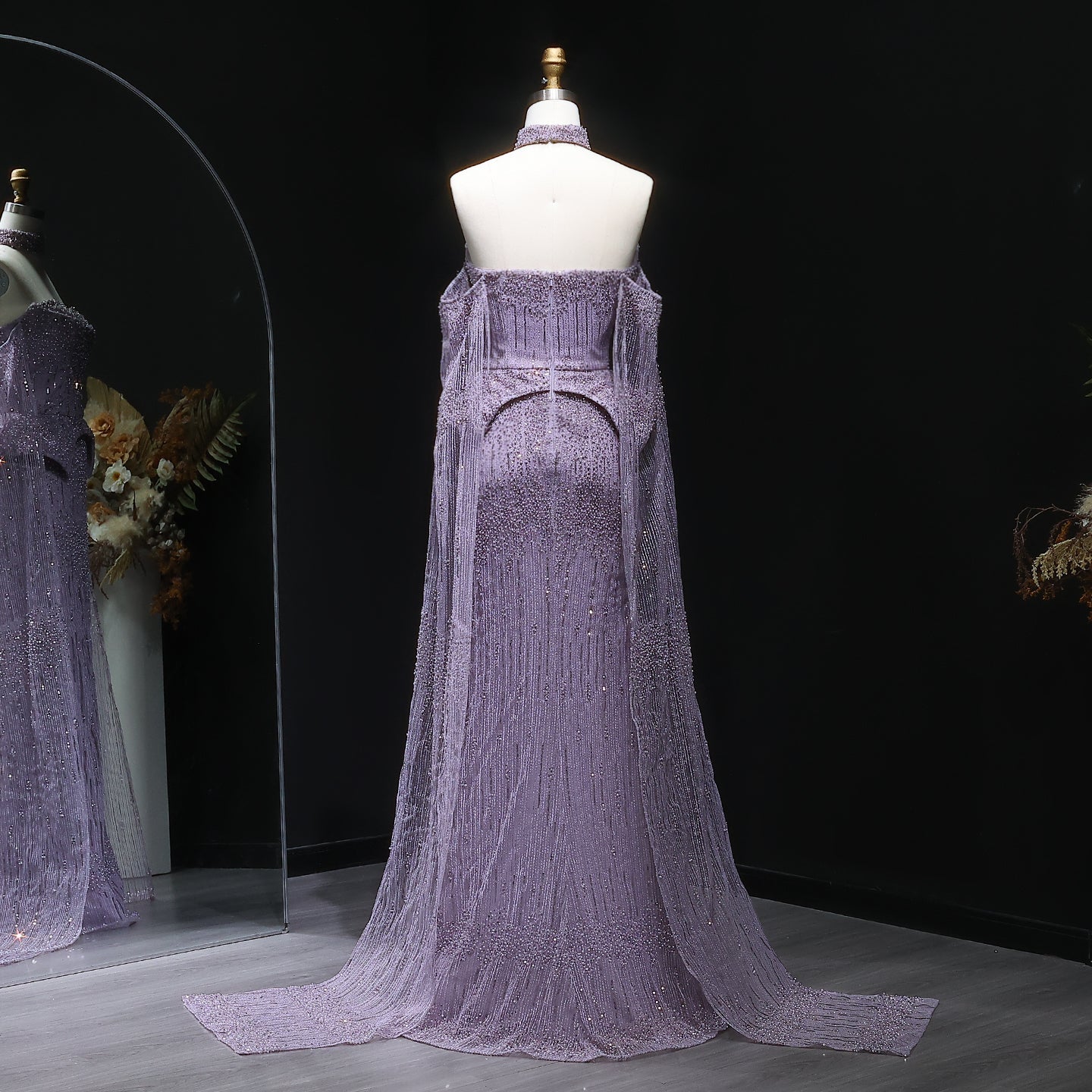 Stunning Crystal Evening Dress with Cape Sleeves SS558