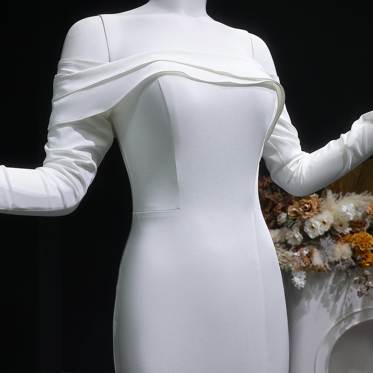Elegant White Off-the-Shoulder Long Sleeve Mermaid Evening Dress SF160