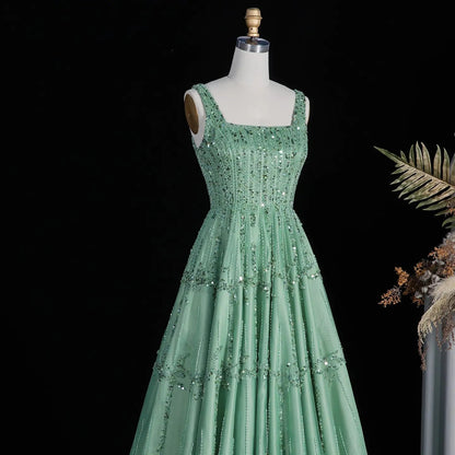 Luxury Beaded Green Spaghetti Evening Dresses SS225