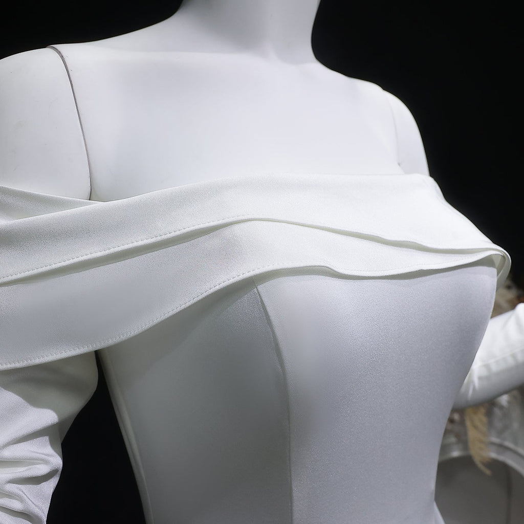 Elegant White Off-the-Shoulder Long Sleeve Mermaid Evening Dress SF160