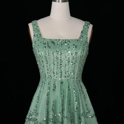 Luxury Beaded Green Spaghetti Evening Dresses SS225