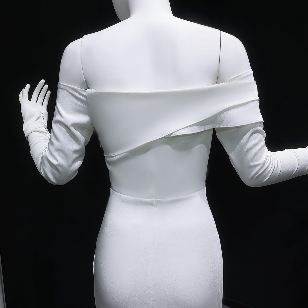 Elegant White Off-the-Shoulder Long Sleeve Mermaid Evening Dress SF160
