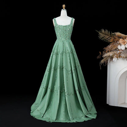 Luxury Beaded Green Spaghetti Evening Dresses SS225