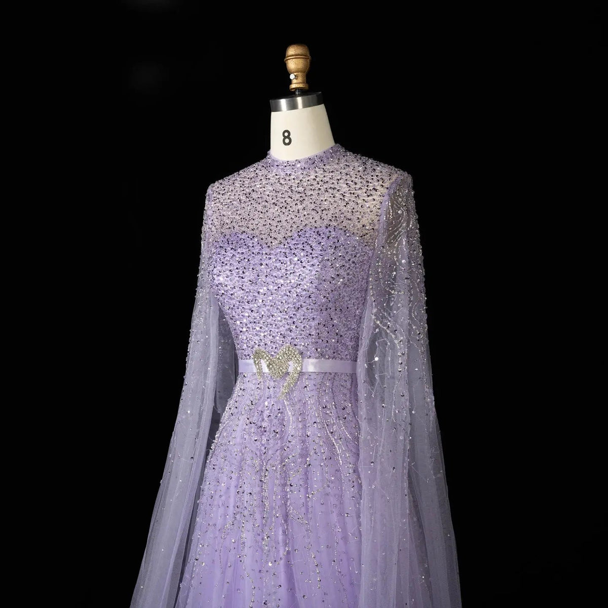 Luxury Blue High Neck Evening Dress with Cape Sleeves SS451