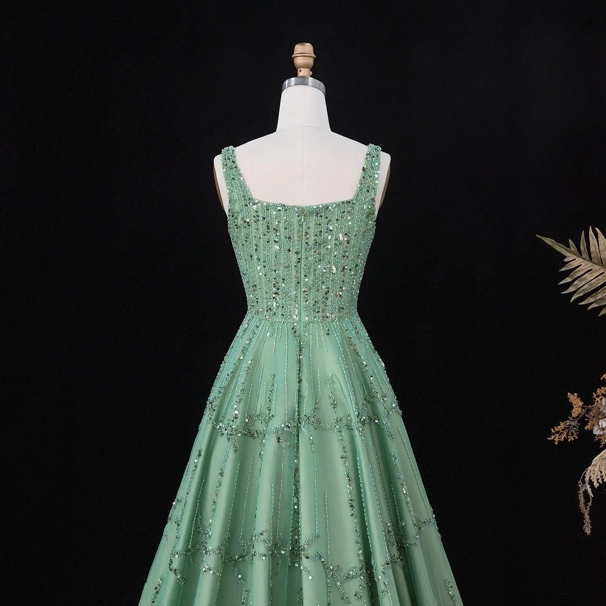Luxury Beaded Green Spaghetti Evening Dresses SS225