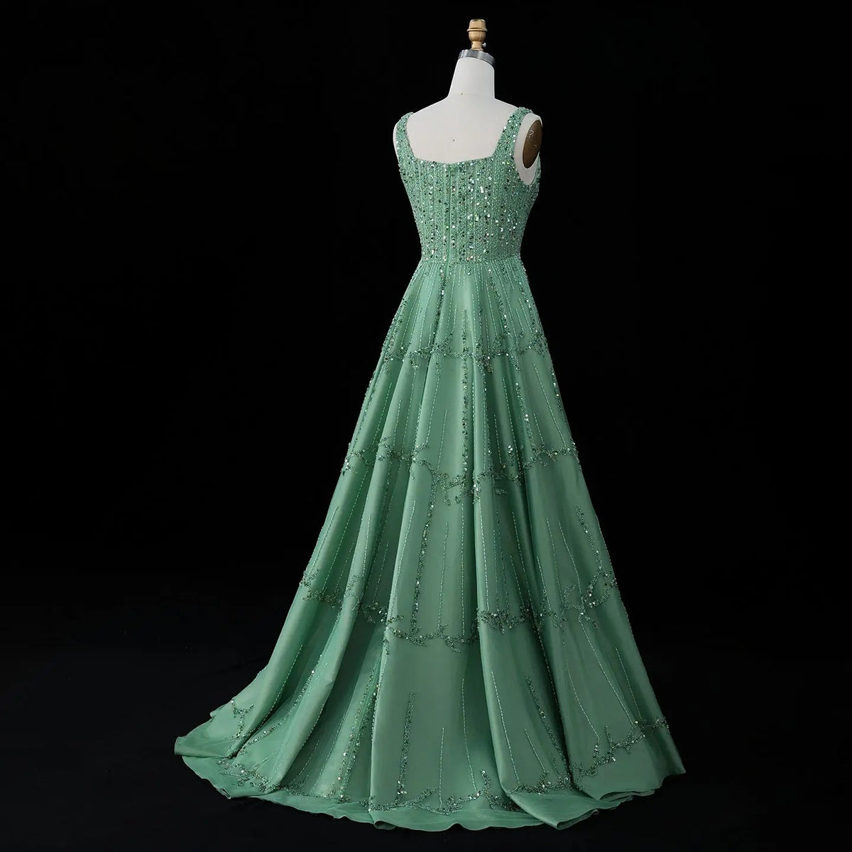 Luxury Beaded Green Spaghetti Evening Dresses SS225