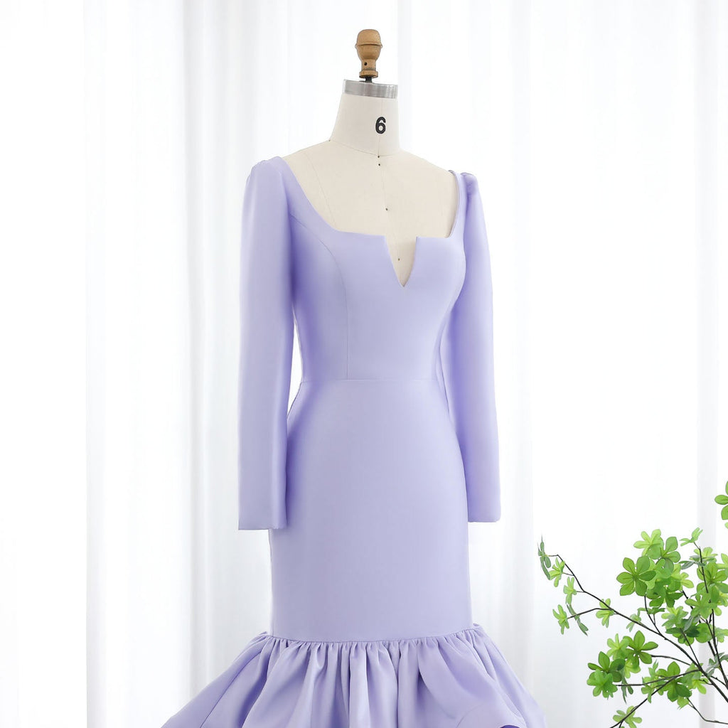 Elegant Blue Satin Long Sleeves Mermaid Evening Dress SF015
