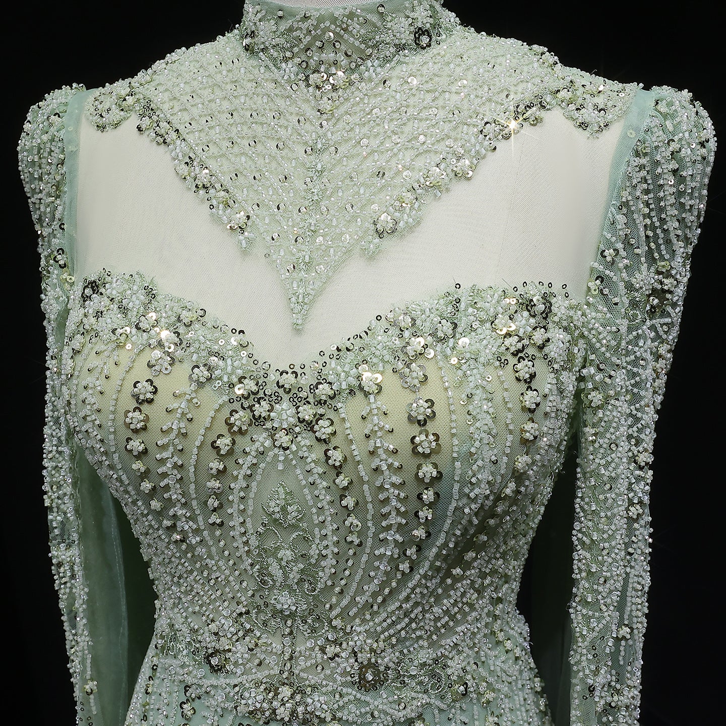 Elegant Beaded Blue Evening Dress with Cape Sleeves SS079