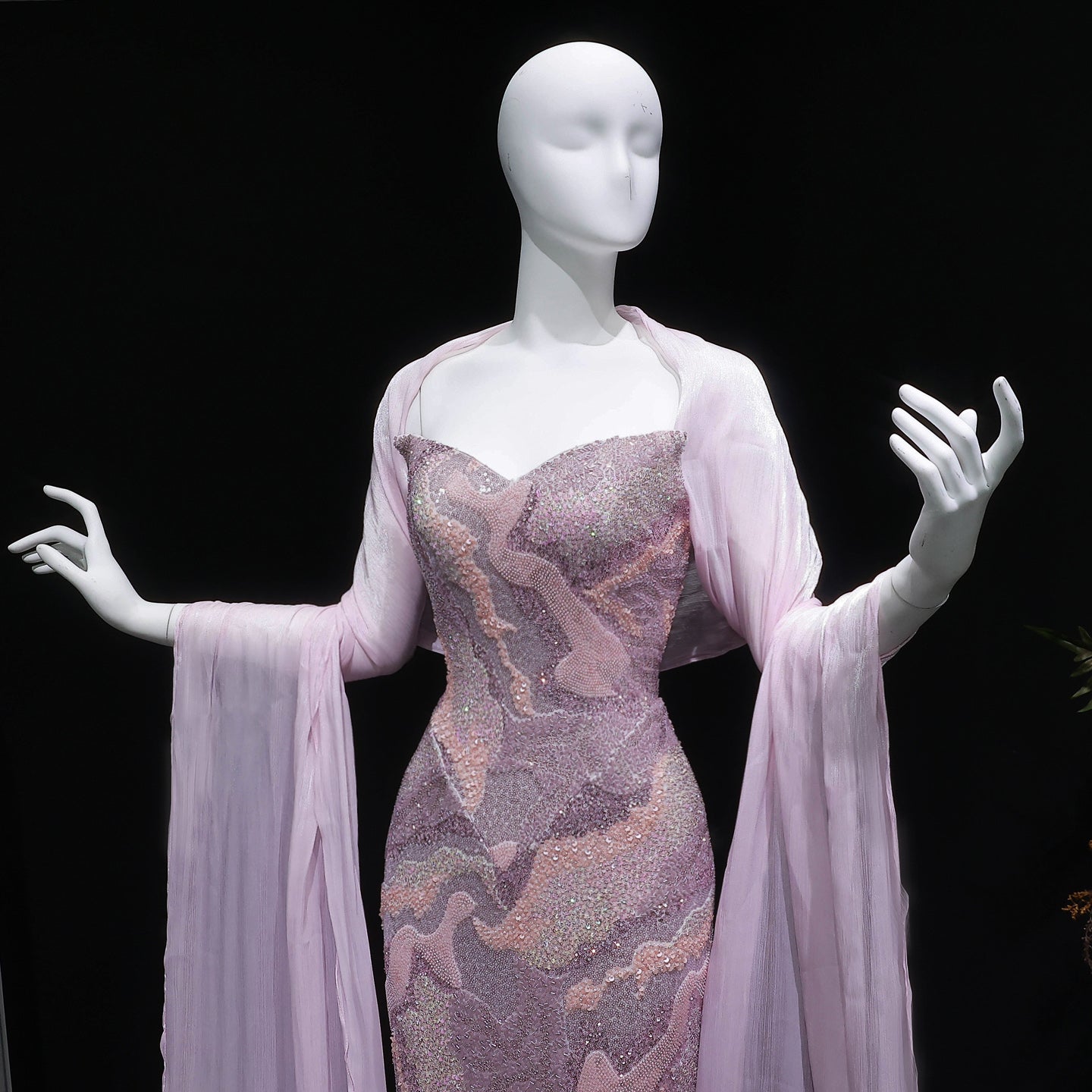Luxury Pink Crystal Embellished Mermaid Evening Dress with Cape SS658