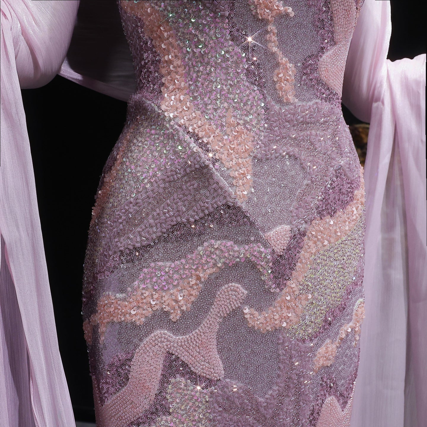 Luxury Pink Crystal Embellished Mermaid Evening Dress with Cape SS658
