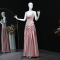 Luxury Pink Satin Spaghetti Strap Embroidery Evening Dress SF450