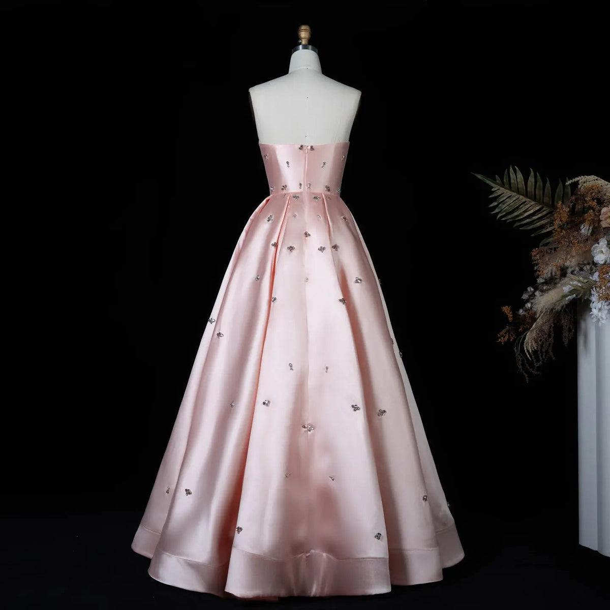 For Sale Crystal Blush Pink Satin Off-Shoulder Evening Dresses SS442