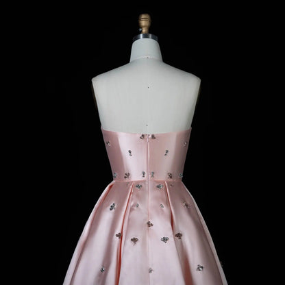 For Sale Crystal Blush Pink Satin Off-Shoulder Evening Dresses SS442