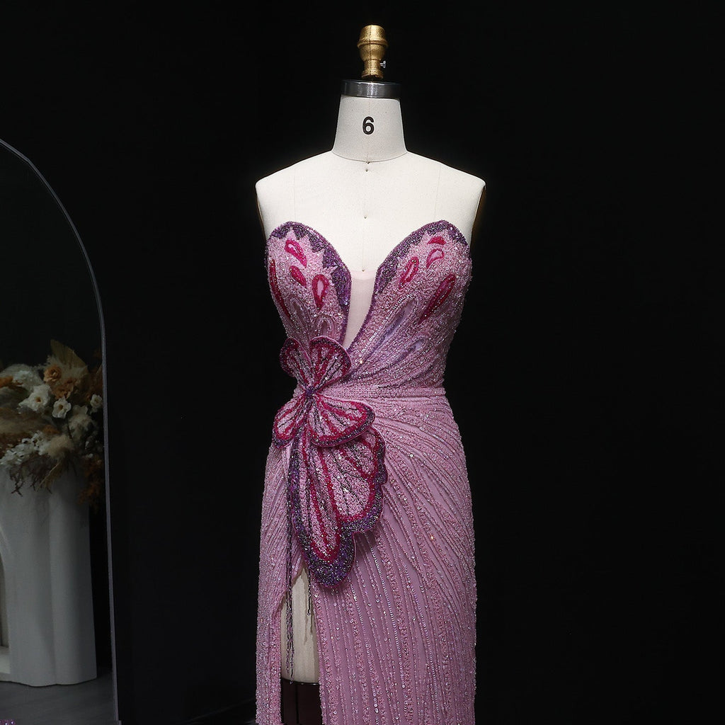 Stunning Beaded Pink Mermaid Evening Dress with Slit SS267