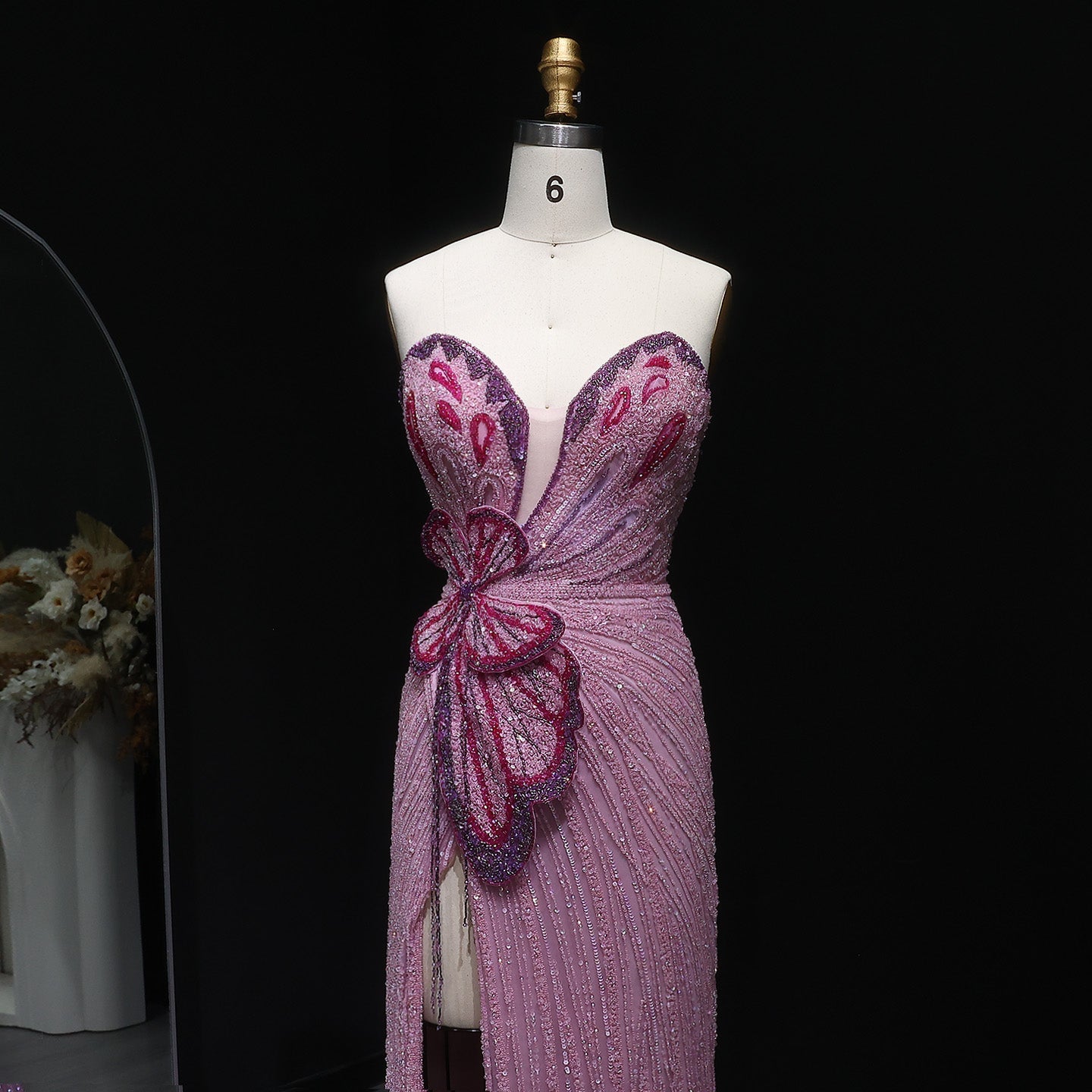 Stunning Beaded Pink Mermaid Evening Dress with Slit SS267