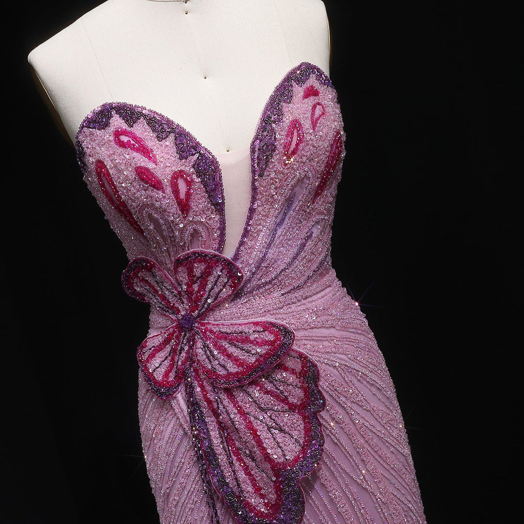 Stunning Beaded Pink Mermaid Evening Dress with Slit SS267
