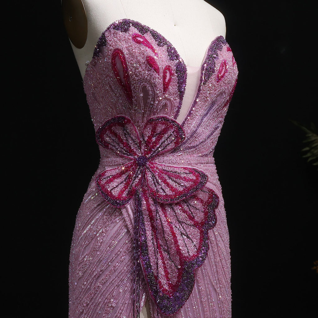 Stunning Beaded Pink Mermaid Evening Dress with Slit SS267