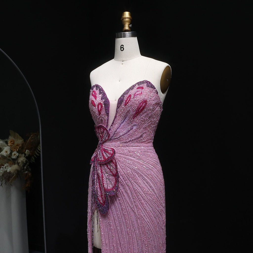 Stunning Beaded Pink Mermaid Evening Dress with Slit SS267
