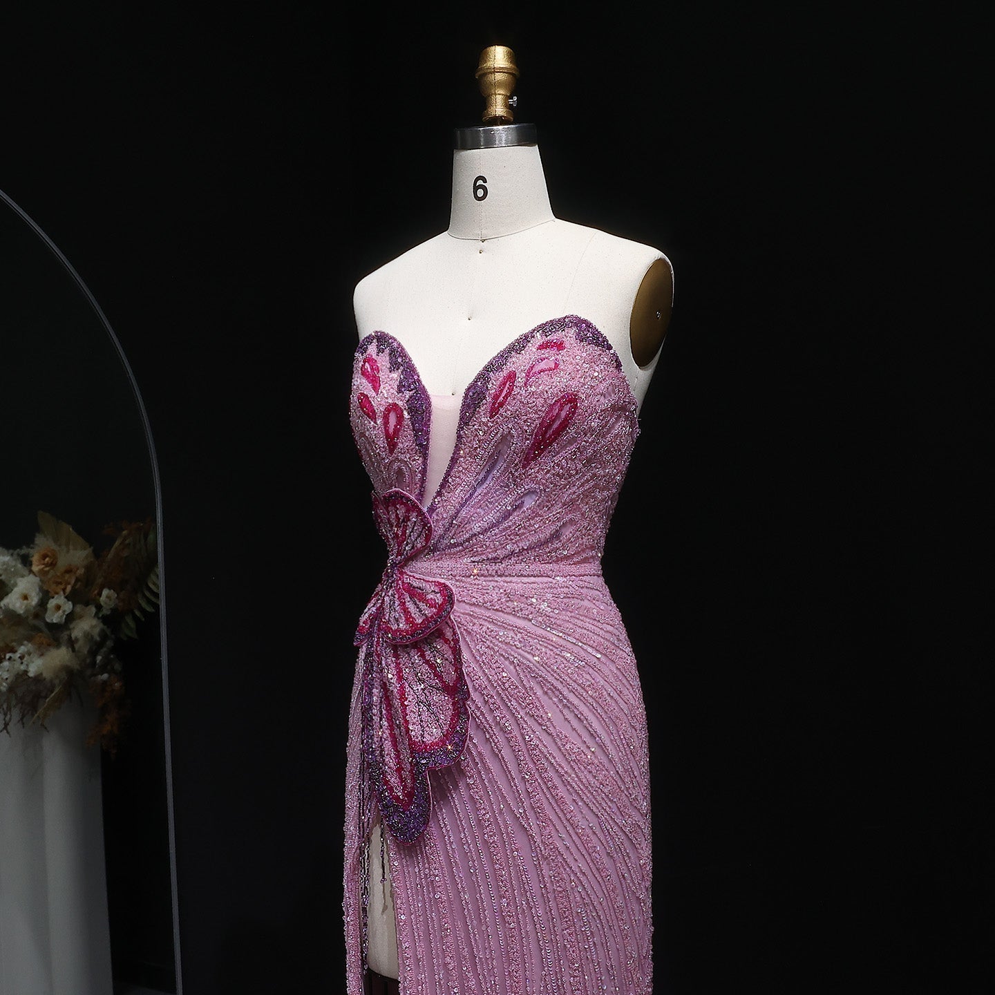 Stunning Beaded Pink Mermaid Evening Dress with Slit SS267