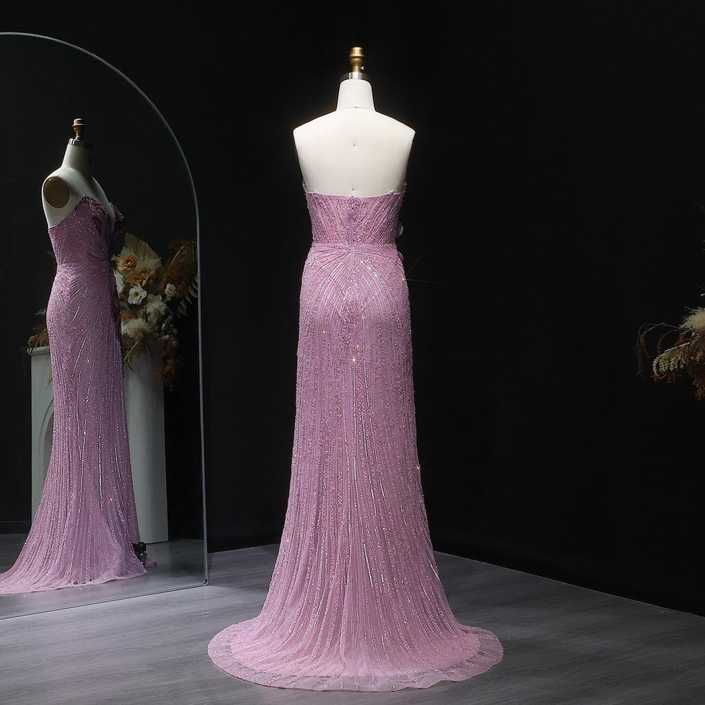 Stunning Beaded Pink Mermaid Evening Dress with Slit SS267