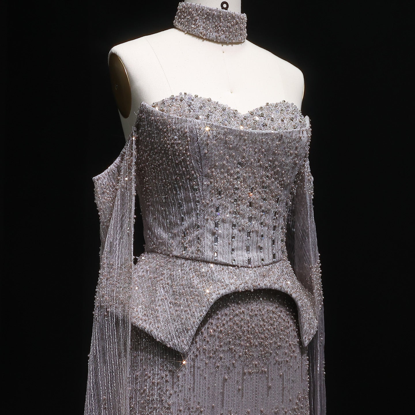 Stunning Crystal Evening Dress with Cape Sleeves SS558