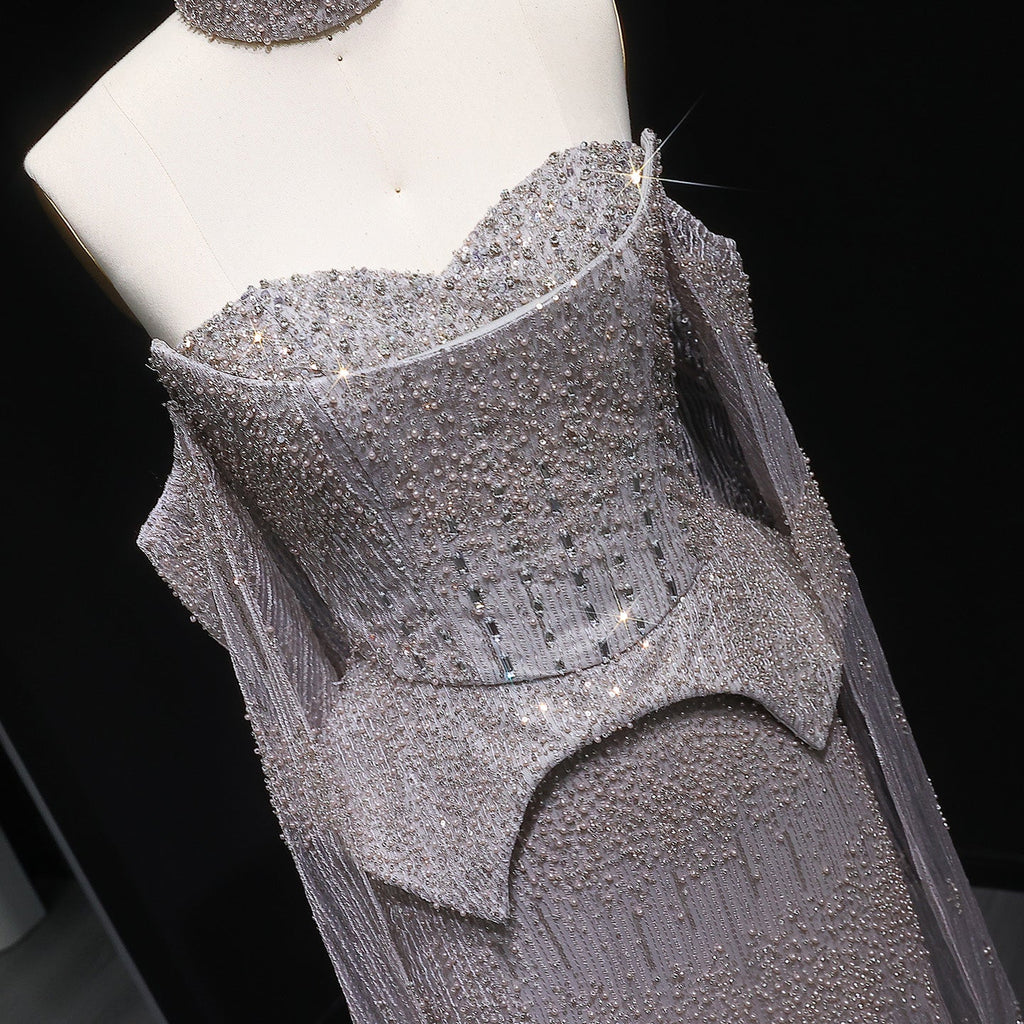 Stunning Crystal Evening Dress with Cape Sleeves SS558