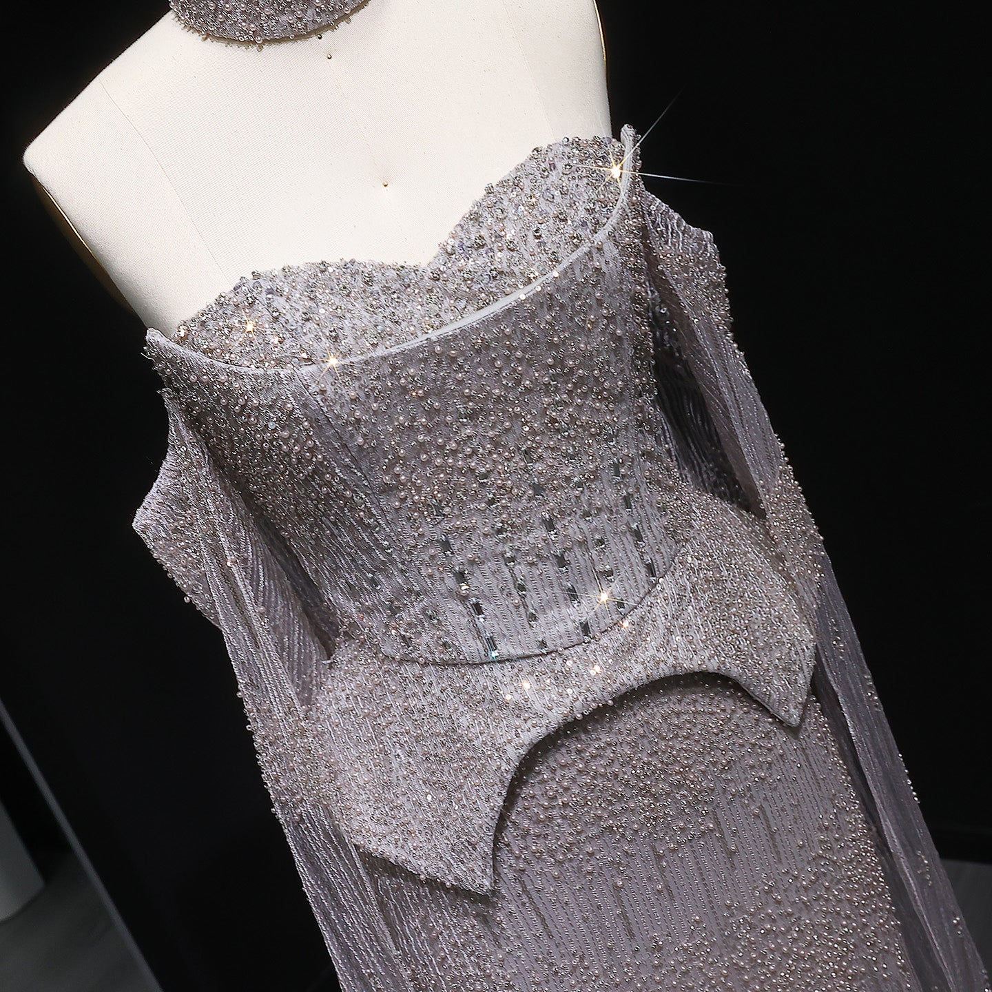 Stunning Crystal Evening Dress with Cape Sleeves SS558