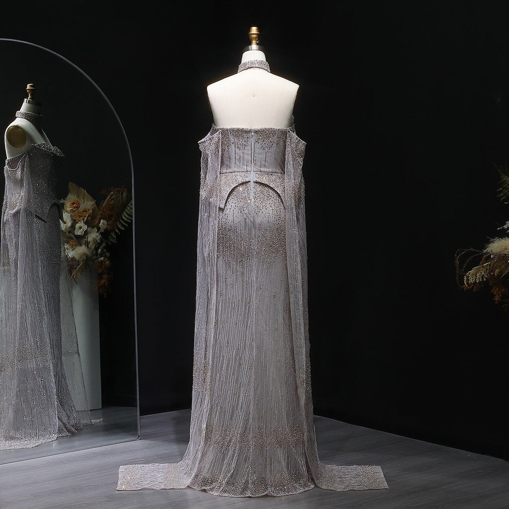 Stunning Crystal Evening Dress with Cape Sleeves SS558