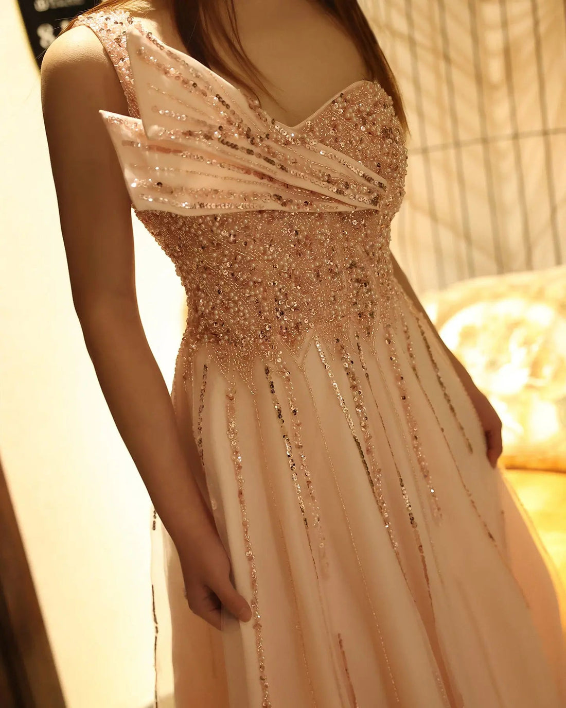 Luxury Beaded One Shoulder Pink Evening Dress SS417
