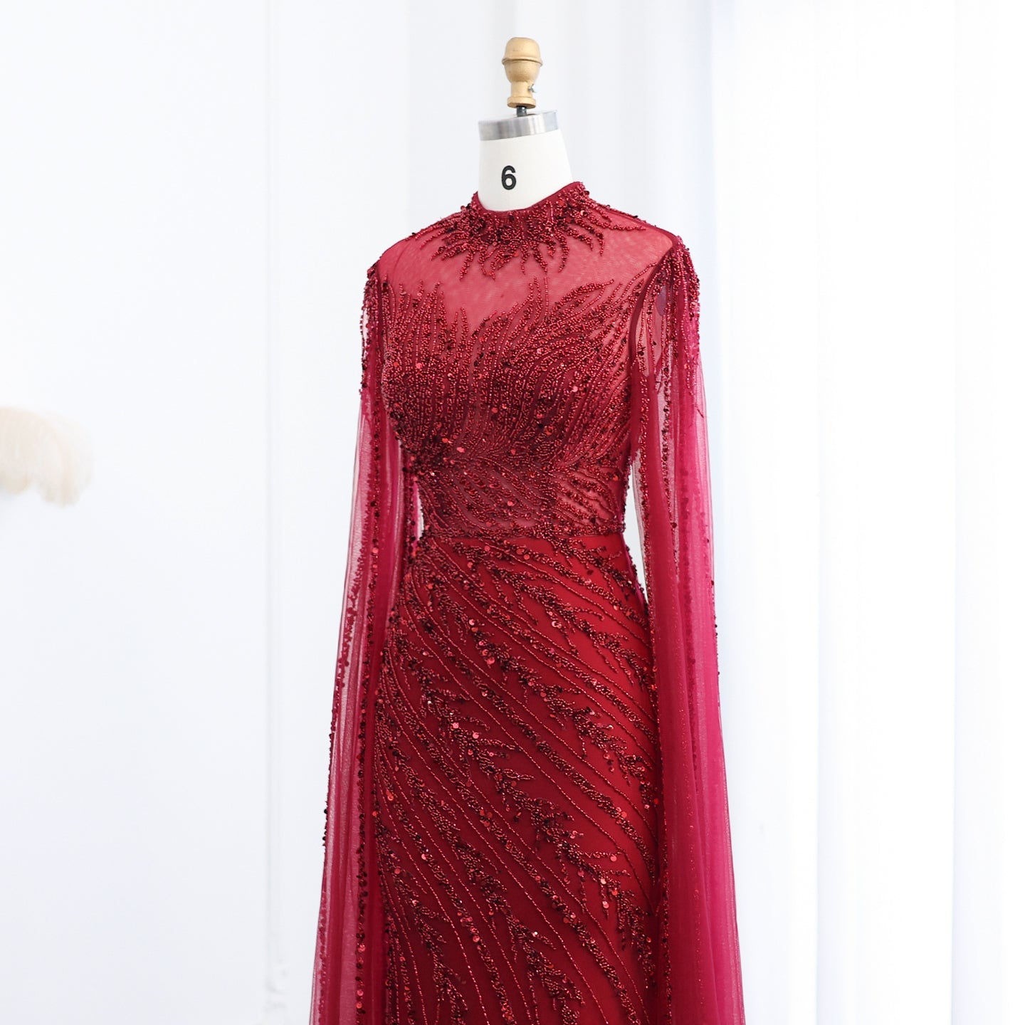 Luxury Black Nude Mermaid Evening Dresses with Cape Sleeves SS162