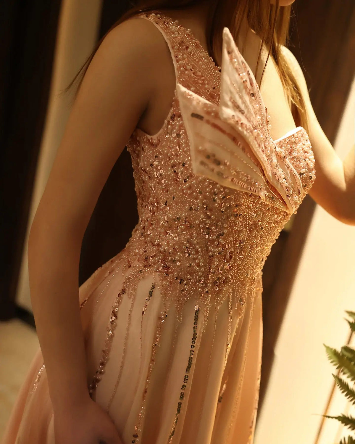 Luxury Beaded One Shoulder Pink Evening Dress SS417