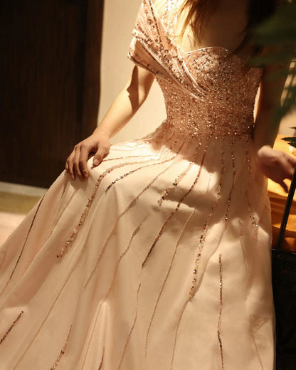 Luxury Beaded One Shoulder Pink Evening Dress SS417