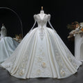 Luxury Satin 3D Floral Embroidery Long Sleeve Wedding Dress SW601