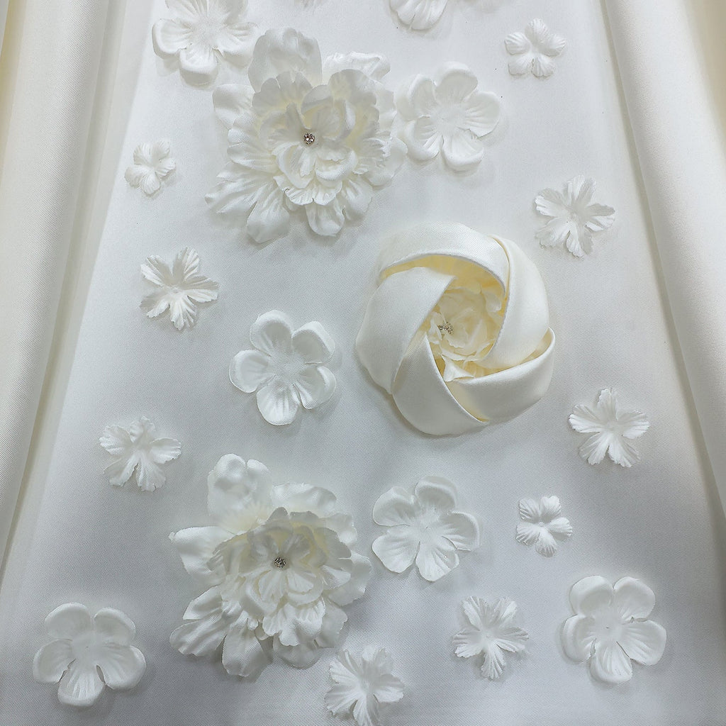 Luxury Satin 3D Floral Embroidery Long Sleeve Wedding Dress SW601