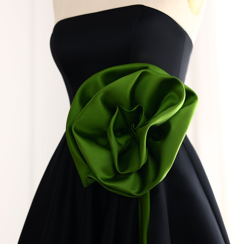 Elegant Black Strapless 3D Floarl Evening Dress SF099