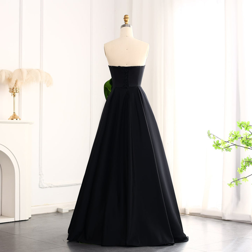 Elegant Black Strapless 3D Floarl Evening Dress SF099