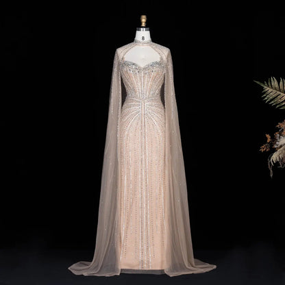 Luxury Mermaid Beaded Evening Dress with Cape SS156