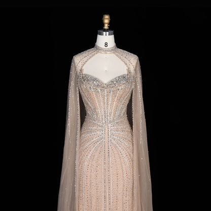 Luxury Mermaid Beaded Evening Dress with Cape SS156