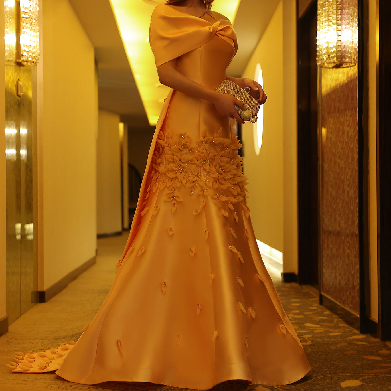 Luxury 3D Flowers Blush Pink Satin Mermaid Evening Dress SS464