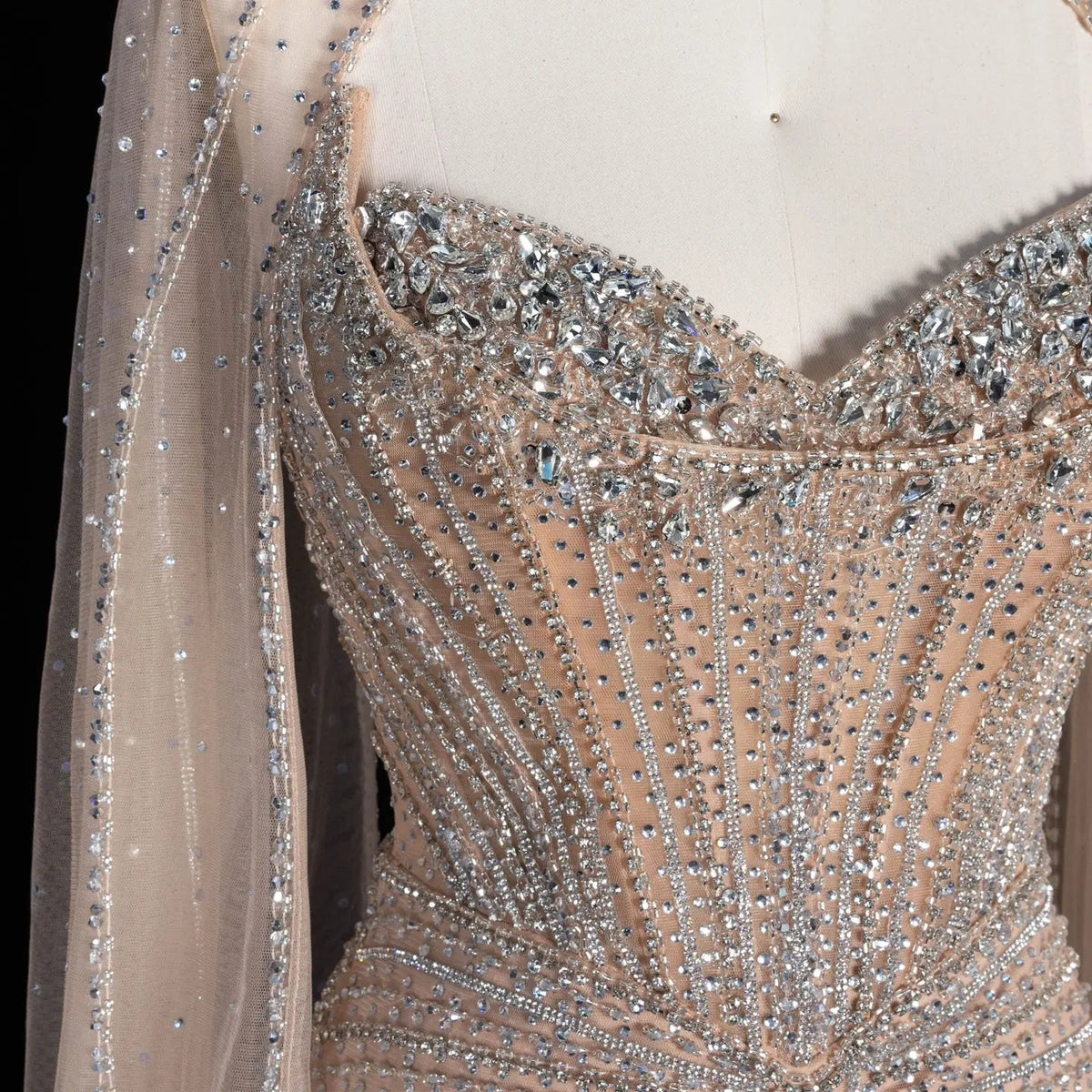 Luxury Mermaid Beaded Evening Dress with Cape SS156