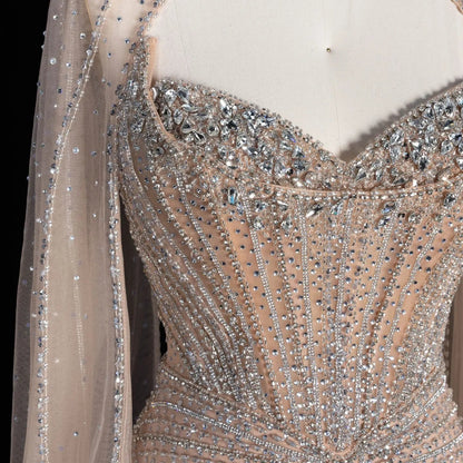 Luxury Mermaid Beaded Evening Dress with Cape SS156