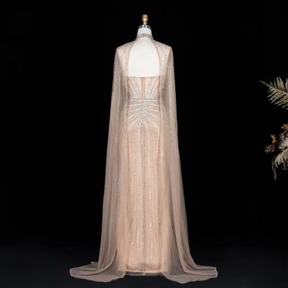Luxury Mermaid Beaded Evening Dress with Cape SS156