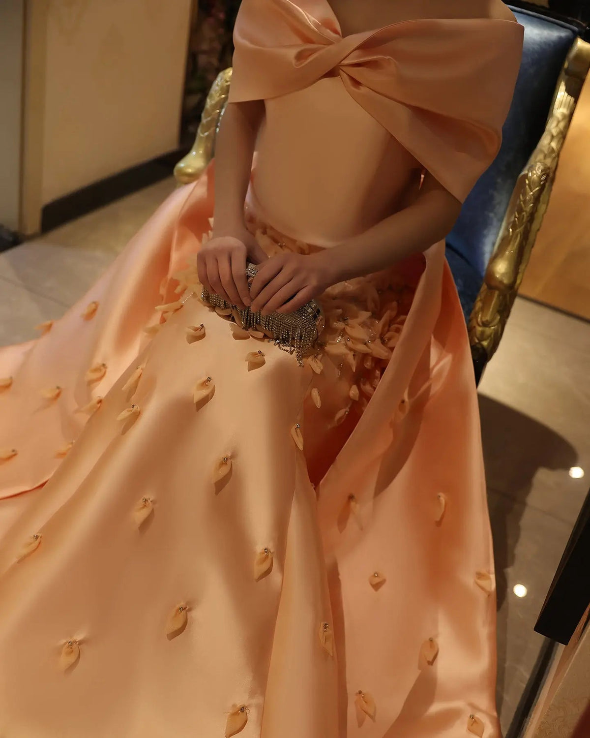 Luxury 3D Flowers Pink Off Shoulder Evening Dress SS464