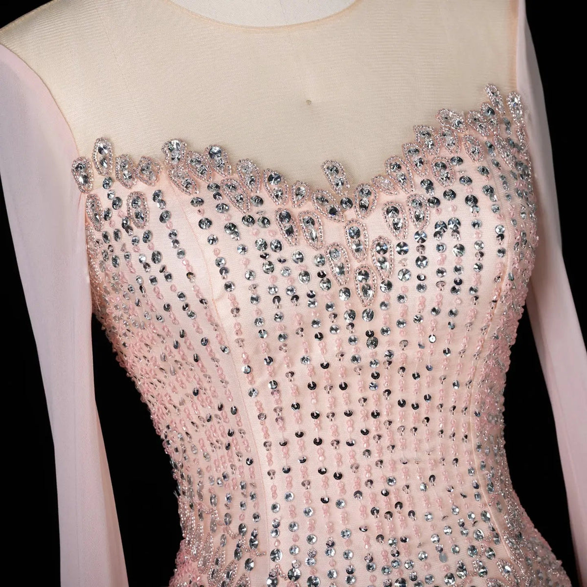 Luxury Pink Beaded Flowy Cape Sleeve Evening Dress SS367